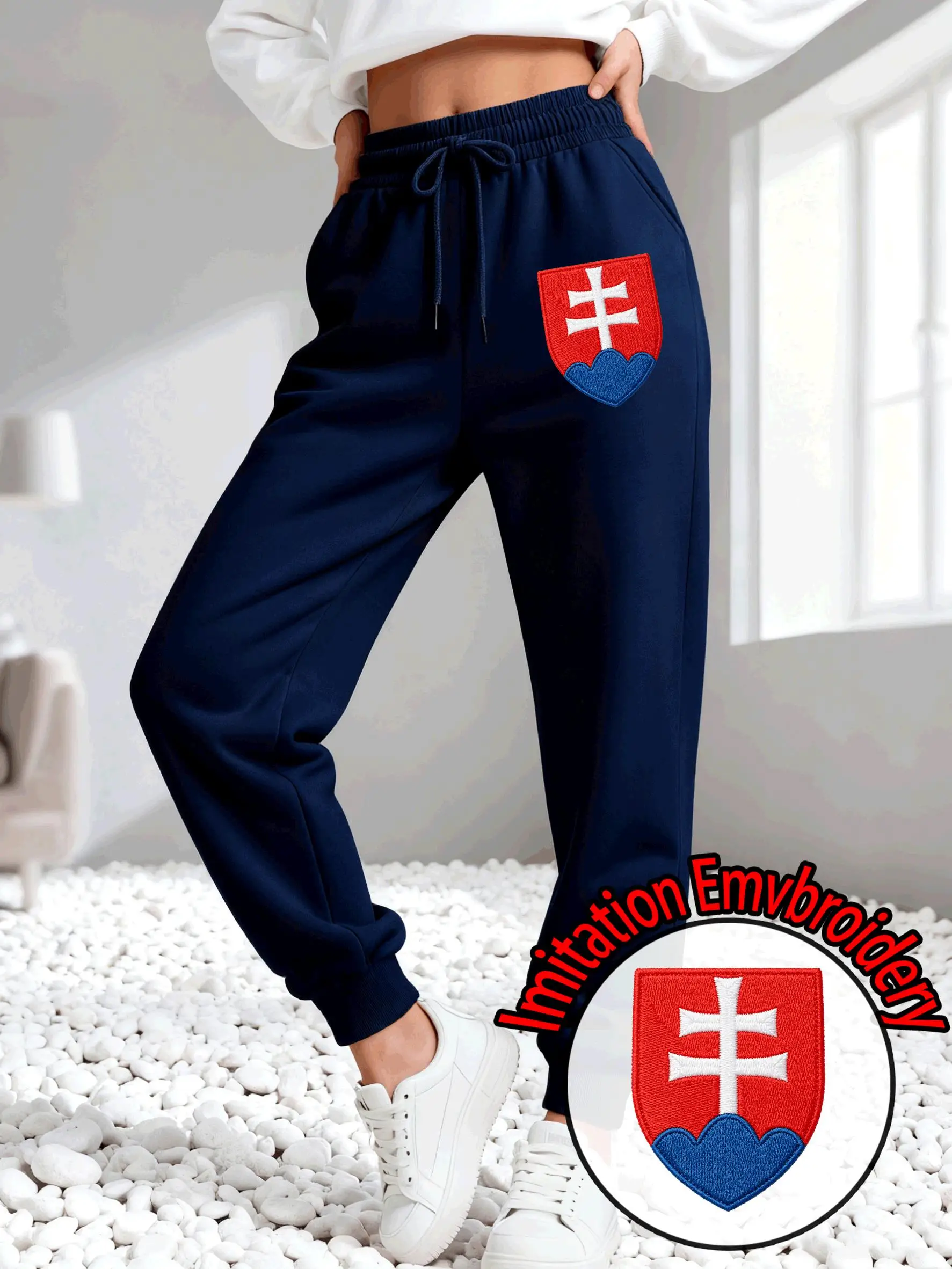 Slovakia Imitation Embroidery Women Sportpants Fleece Drawstring Long Pant Autumn Casual Sweatpants Comfortable Jogging Pants