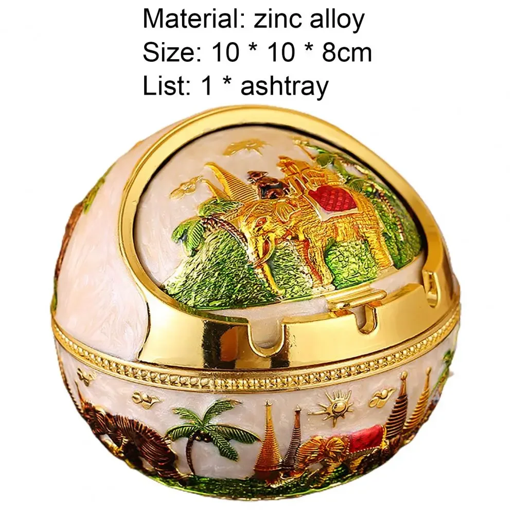 Windproof Ash Tray Vintage Zinc Alloy Flower Pattern Globe-Cigarette Ashtray Lid-Tabletop Portable Home Decor Ashtrays for Home