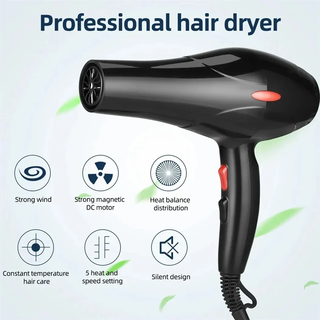 1600W Hair Dryer Professional Negative Ion Blower Home Use Hot Cold Blow Drying Salon Blower Diffuser Concentrator Nozzle