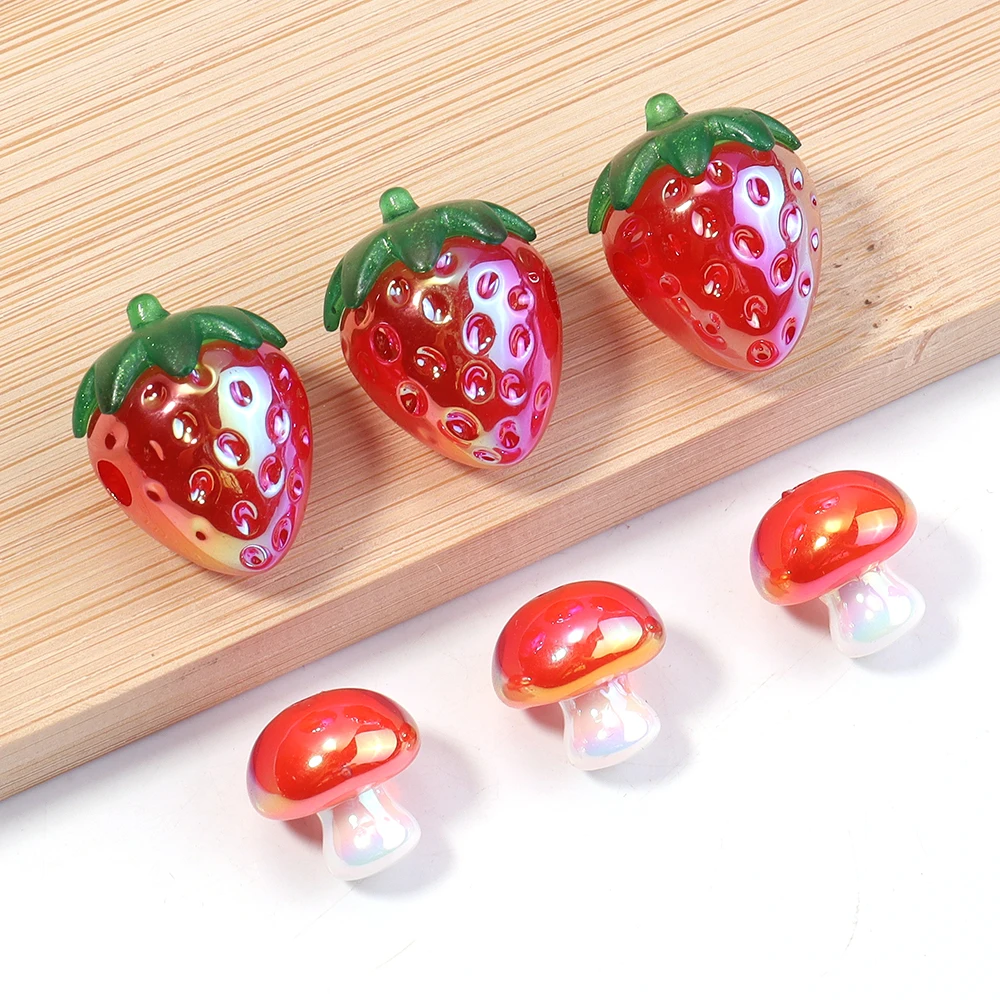 5/10pcs Acrylic Strawberry Beads Cartoon Plated Color Mushroom Loose Beads For Jewelry Making DIY Bracelets Earrings Keychain image 6