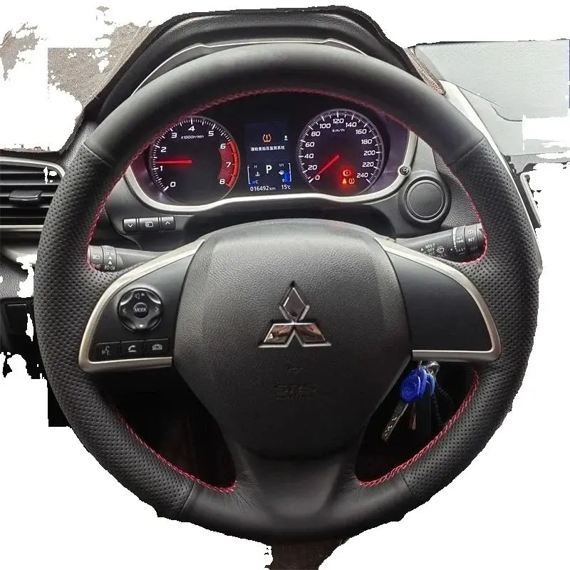 

For Mitsubishi Outlander ASX L200 Mirage 2013-2016 Hand-stitched black genuine Leather Non-slip Car steering Wheel Cover