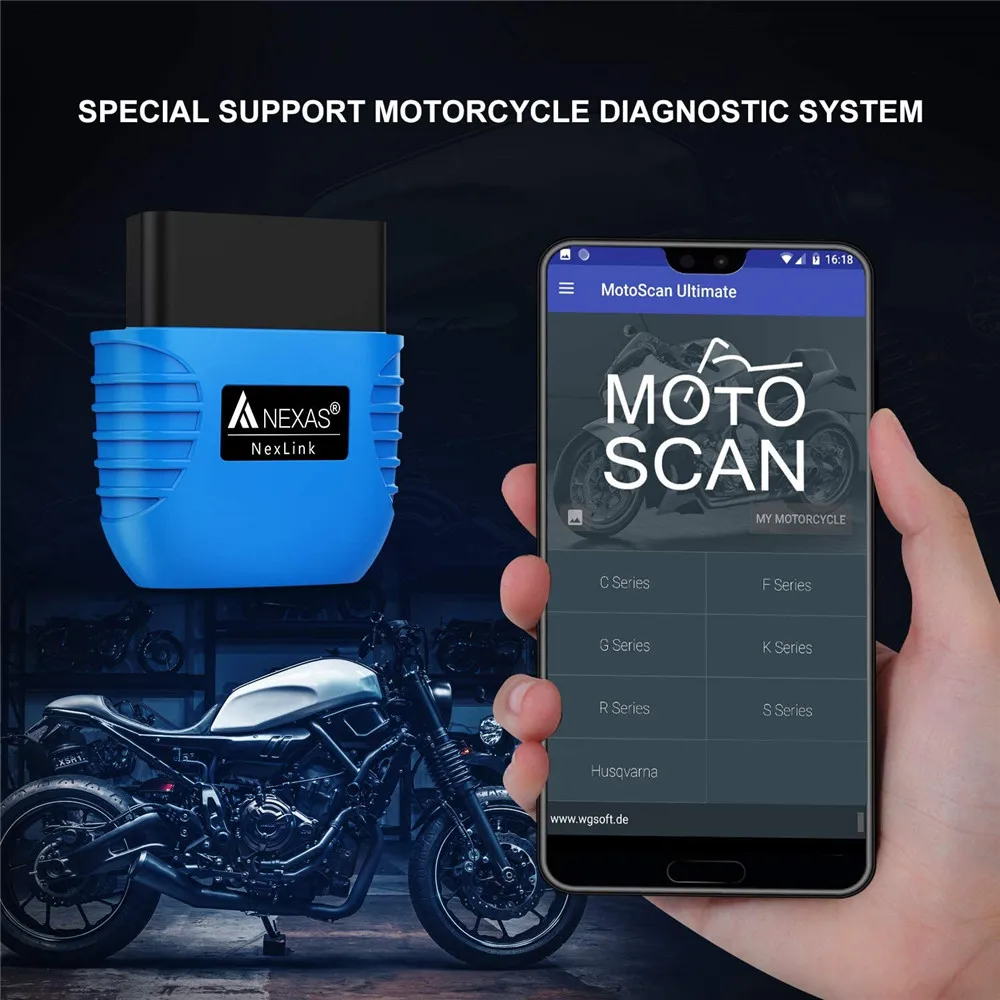 NEXAS Outil de Diagnostic de Moto, Accessoire OBD2 et EOBD, Lecteur de Code de Défaut pour iOS, Android et Windows, Bluetooth 5.0