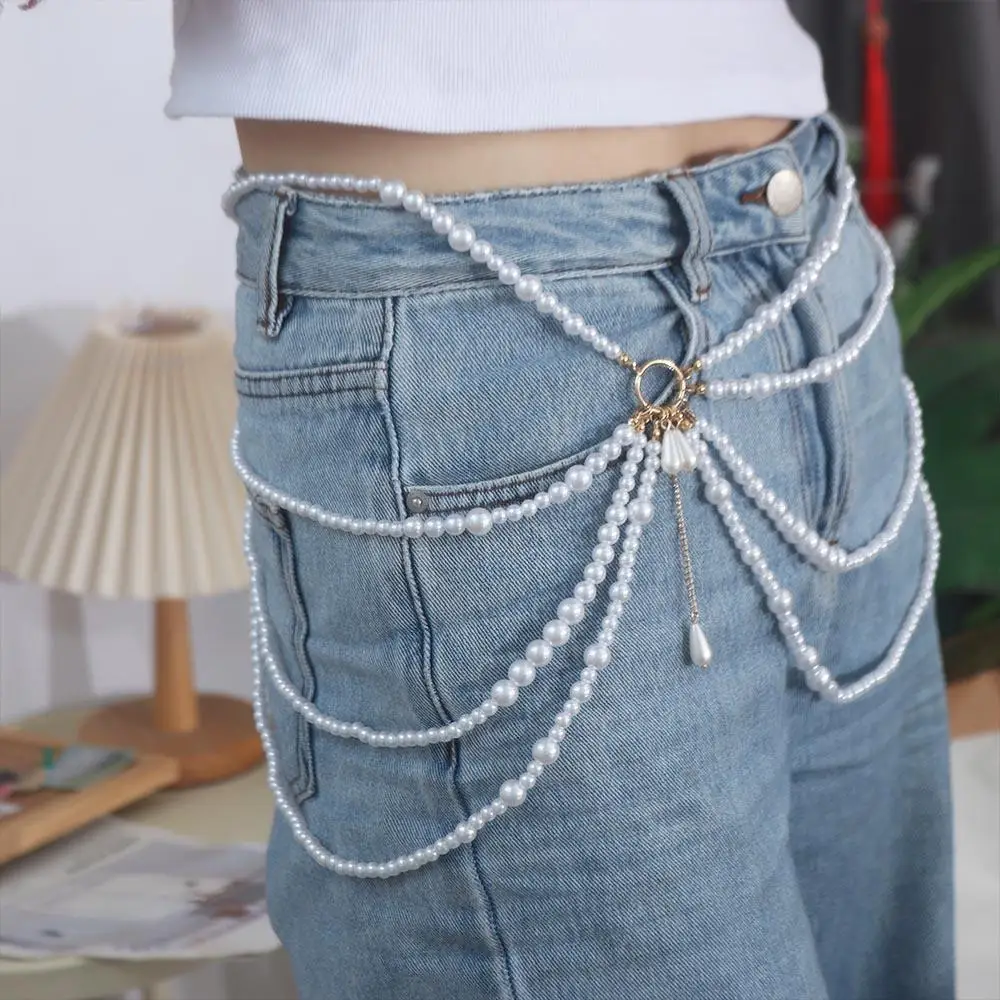 Elegant Y2K Jewelry Multilayer Pearl Waist Chain Tassel All-match Pearl Waistband Belt Korean Style Sexy Body Chain Lady