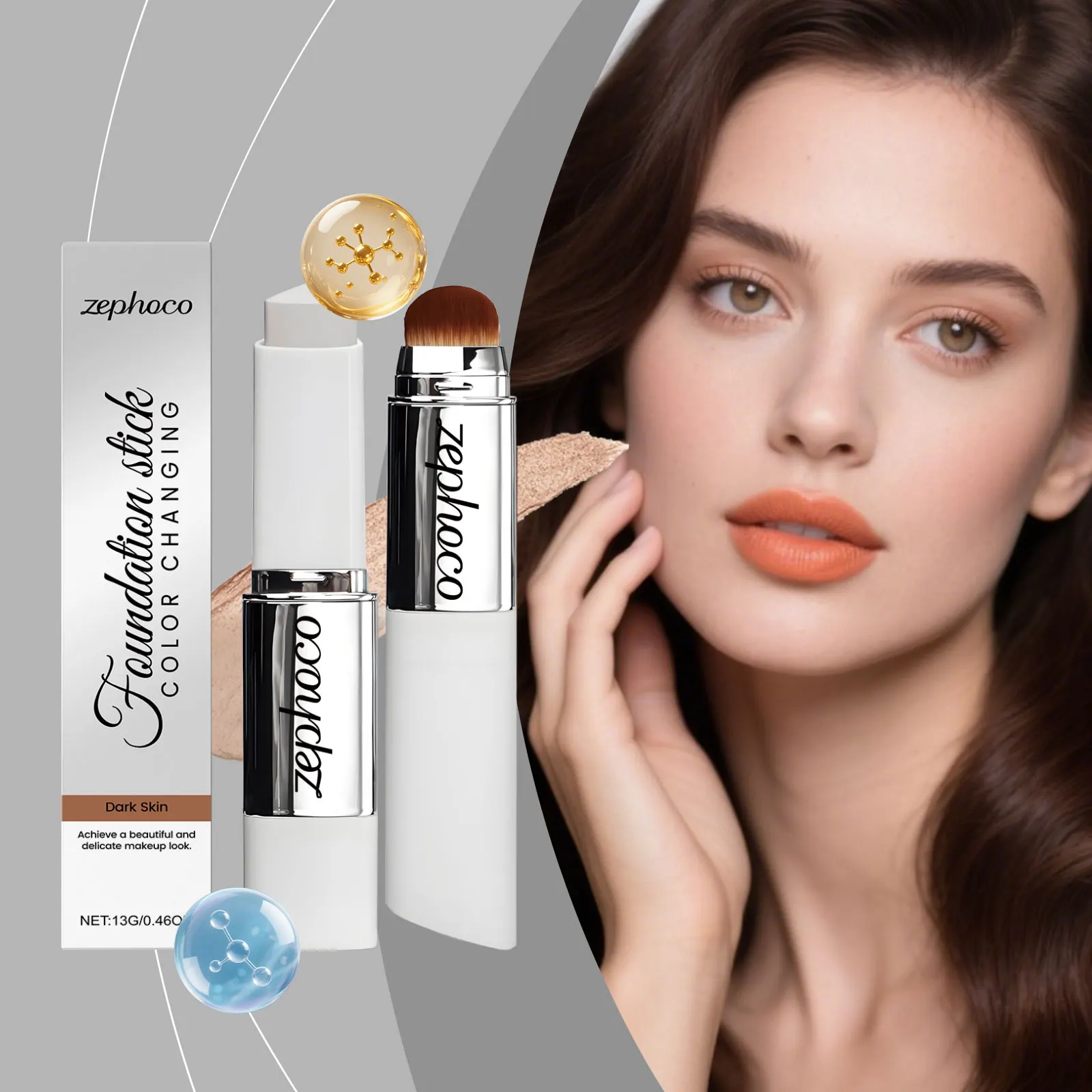 Color Changing Foundation Stick Blemish Cover Concealer Moisturizing Skin Brightening Invisible Pores High Coverage Makeup Base