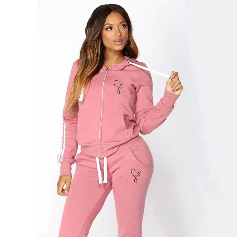 Fashion Ladies Tracksuits Printed Hoodies and Long Pants 2PCS Sets Spring Women Two Pieces Jogging Sports Wear Suit