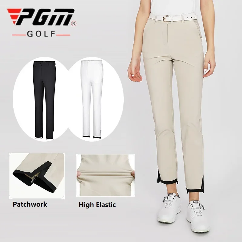 Pgm Golf Women Pants Spring Summer Ladies Slim Trousers Breathable Elastic Sweatpants Girls Leisure Pants Split Patchwork Hem