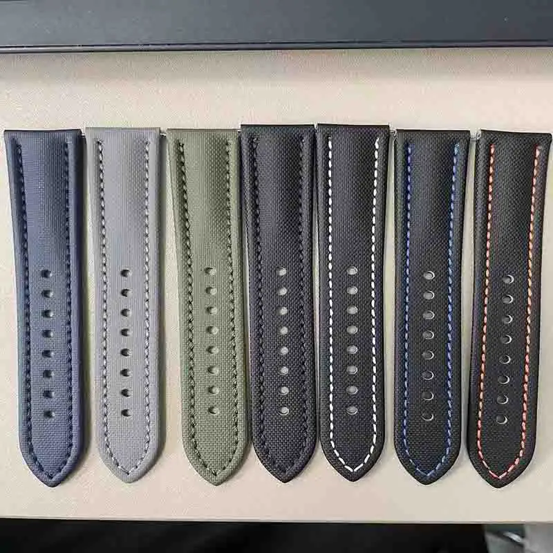 New style Sailcloth Watch Strap Nylon Quick Release  Genuine Leather Watchband 20 mm 22 mm Samsung Apple Blancpain
