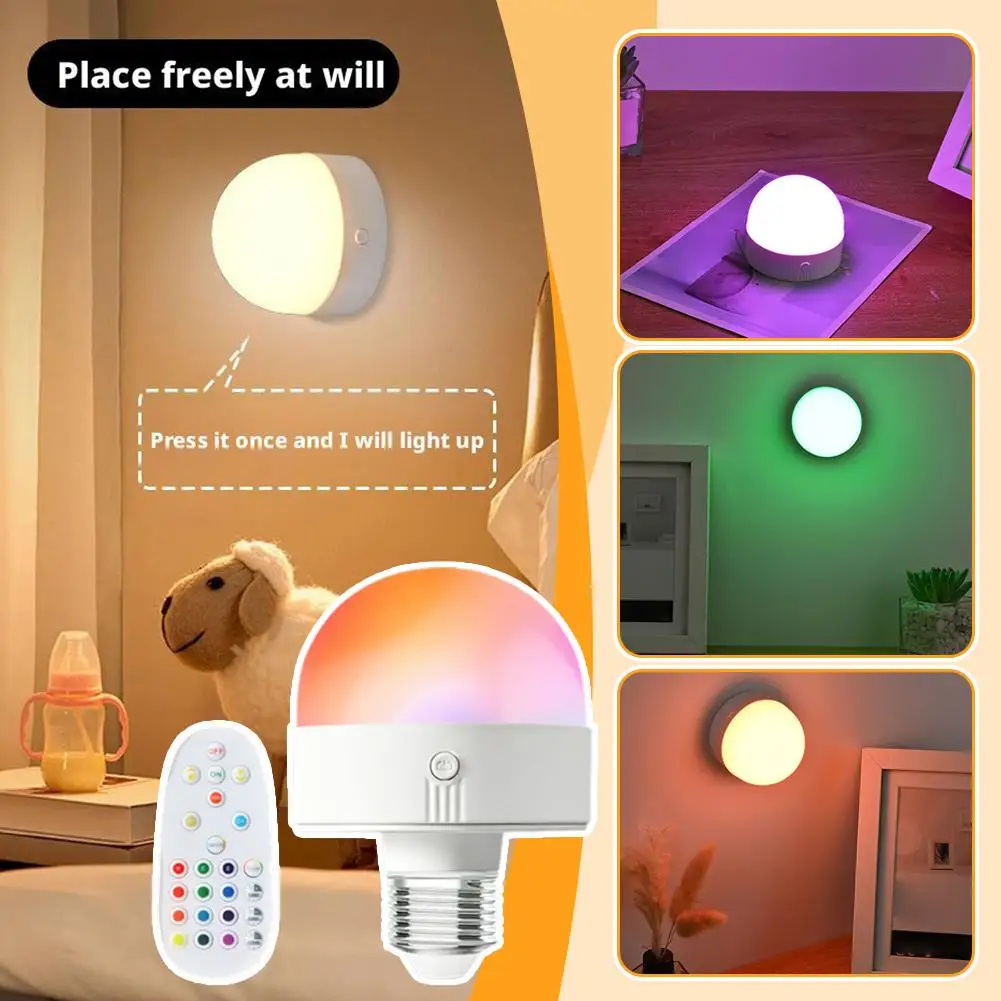 1 Juego de cabezal de lámpara RGB E26 de tres colores, bombilla de carga versátil, múltiples temperaturas de Color, lámpara de ambiente con control remoto