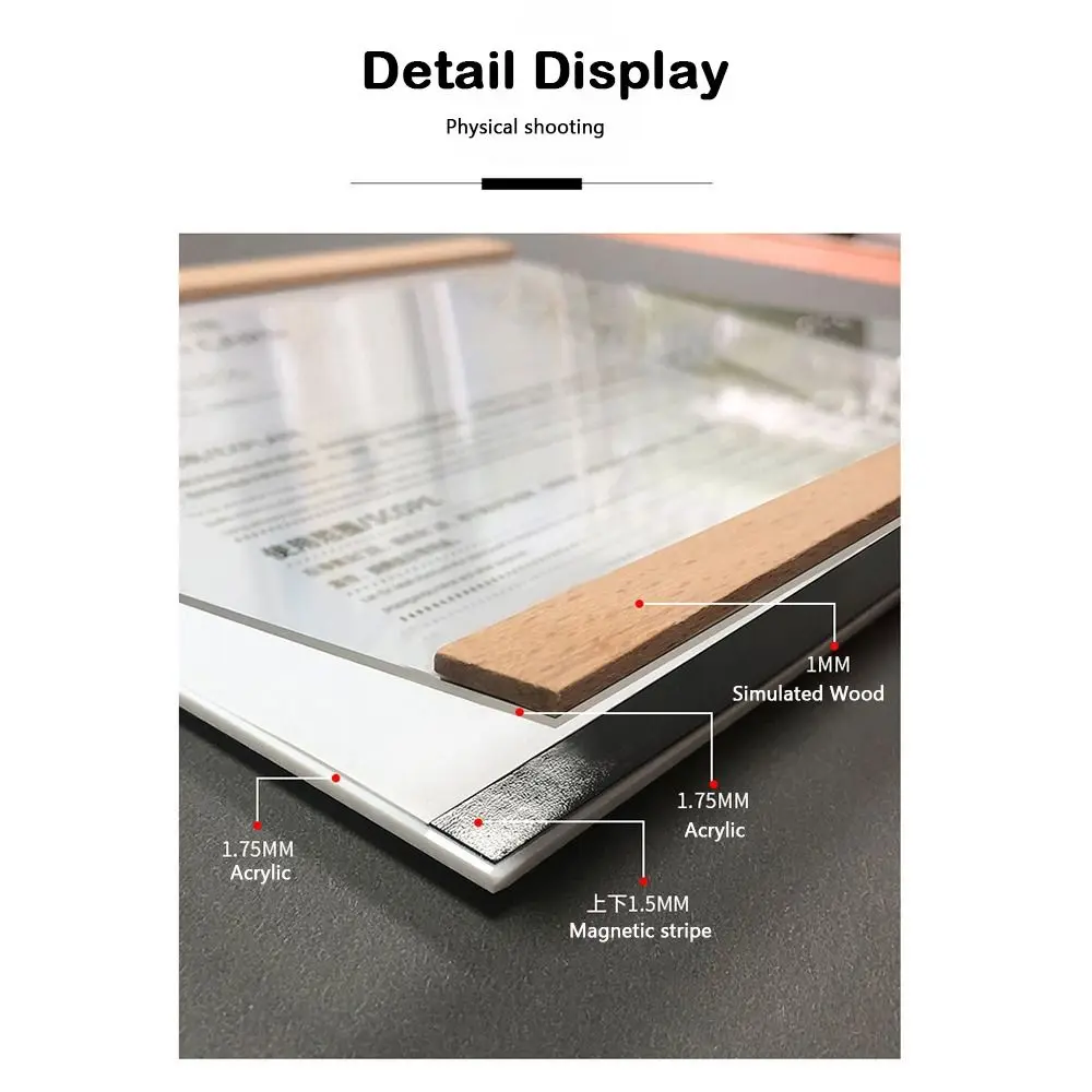 Durable Acrylic Display Frame Magnetic A3/A4/A5 Business License Frame Transparent Wall Mounted HIgh Quality Certificate Frame