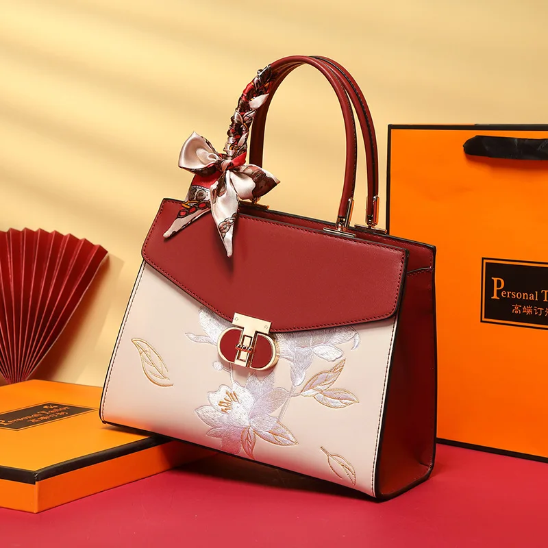 

Chinese style red big brand simple atmosphere handbag messenger bag luxury bags for women