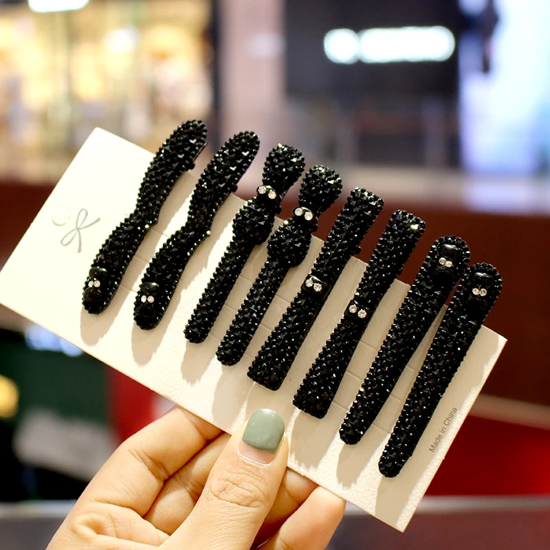2Pcs Flash Black Rhinestone Combination Premium Hair Clips Set Headwears for Women Girls Geometric Styling Accessories Wholesale