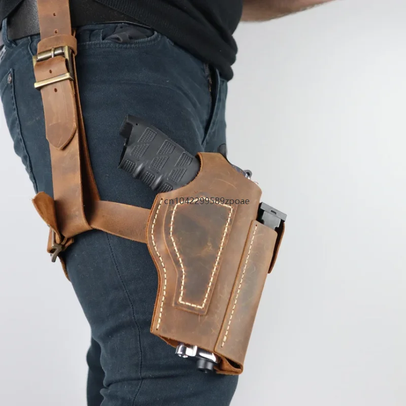 Leather Universal Gun Holster Portable Handgun Pistol Holder Belt Clip Hip Holsters Daily Carry Pouch Hunting Outdoor Use
