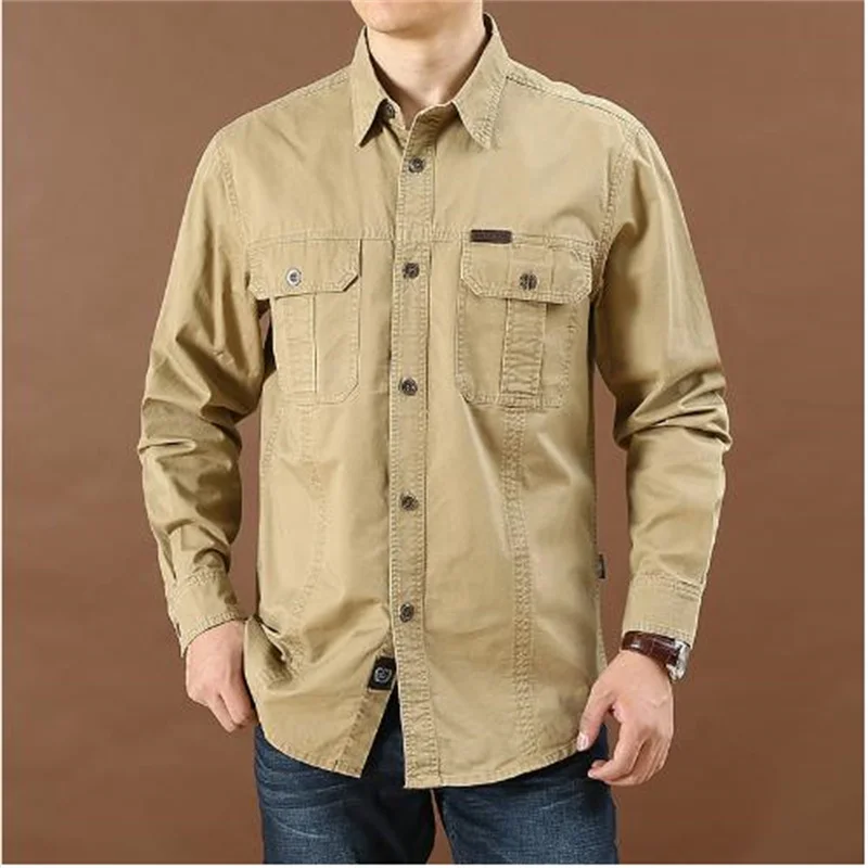 

Plus Size 5XL Overshirt New Fashion Cotton Tooling Long Sleeved Shirt Spring Autumn Men's Leisure Shirt Mens Shirts Tops