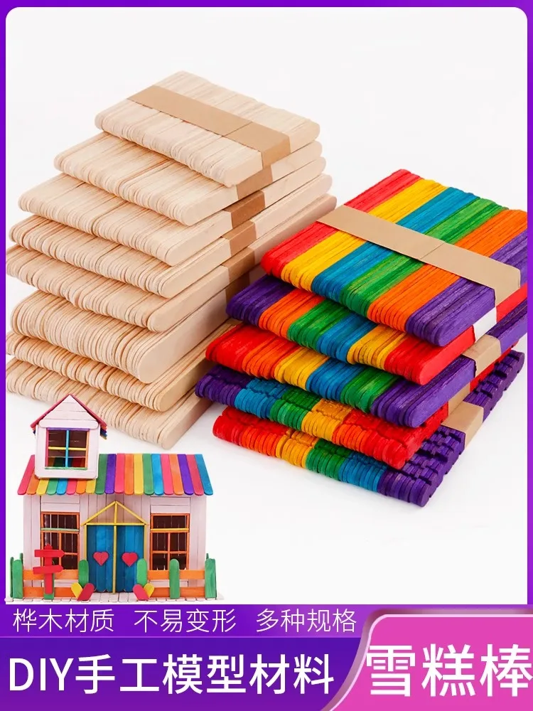 100pcs Wood Sticks for Modeling Craft Miniature Scale Architecture Sticks Lolly Cake Dowel Model Building Kits Construction Set