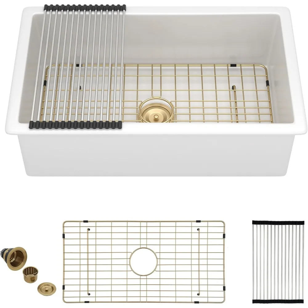 حوض المطبخ ذو اللمعان المزدوج من السيراميك Fireclay عالي التركيب - خيارات التثبيت العلوي 32 × 19 #3