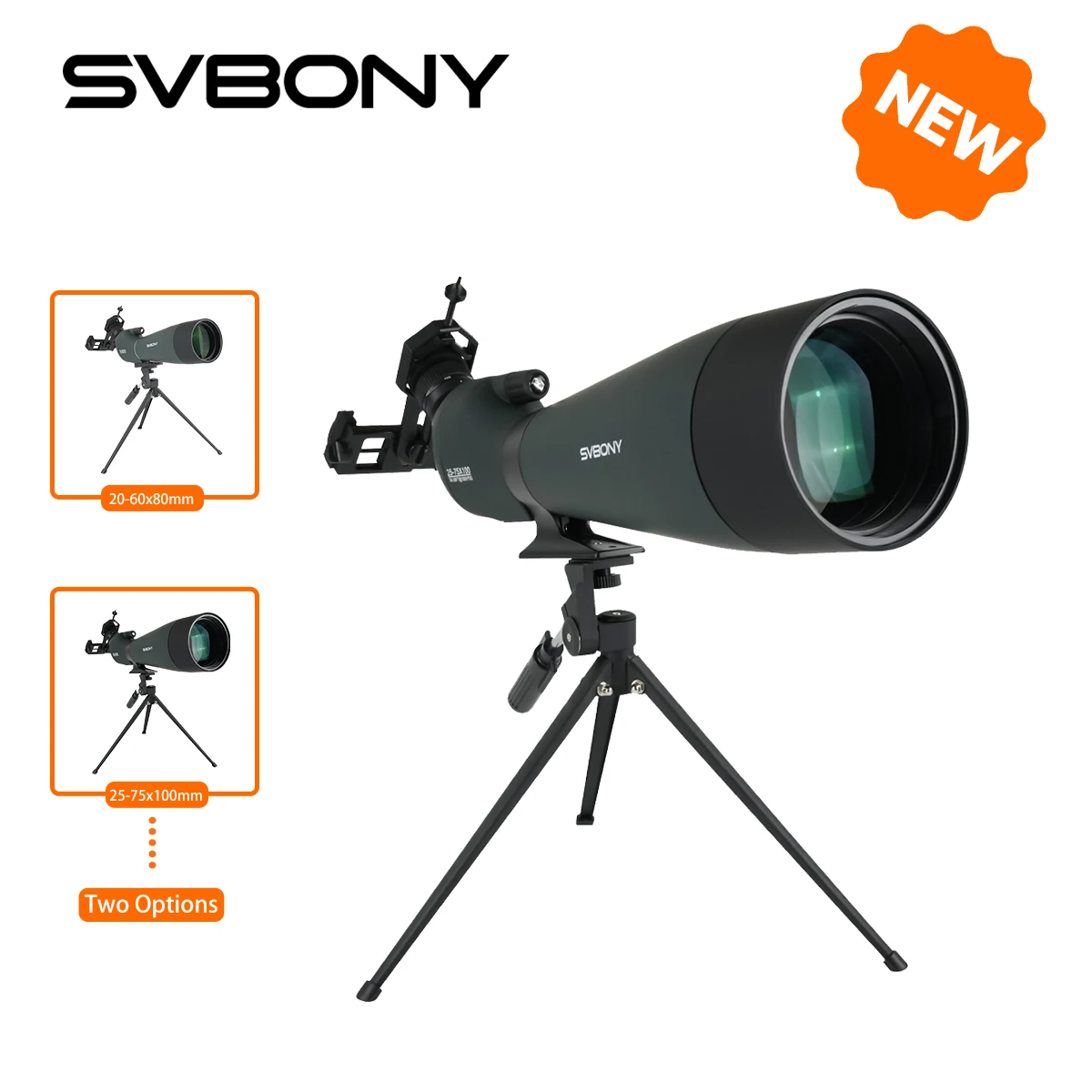 Svbony SV28A Spotting Scope 25-75x100/20-60x80 FMC Perfecto para principiantes en tiro con arco, para observación de vida silvestre, aventuras al aire libre