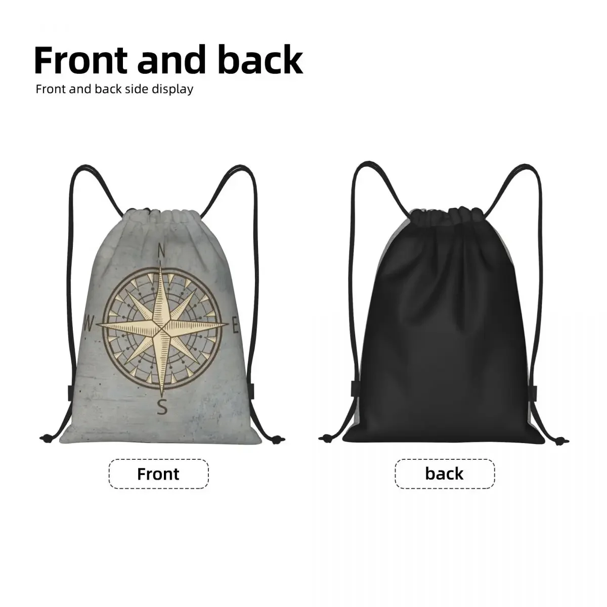 Custom Gray Compass Drawstring Bag for Training Yoga Backpacks Men Women Nautical Sailing Sailor Sports Gym Sackpack