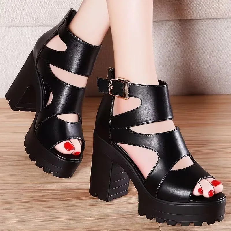 Fashion Sandals 2024 Spring/Summer New High Heel Shoes Cool Boots Slope Heel Fish Mouth Hollow Versatile Women\'s Sandals