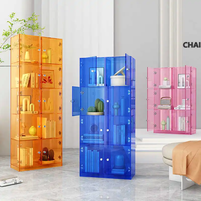 Modern simple acrylic multi-layer floor-to-ceiling dustproof bookshelf display cabinet figure storage rack dining edge