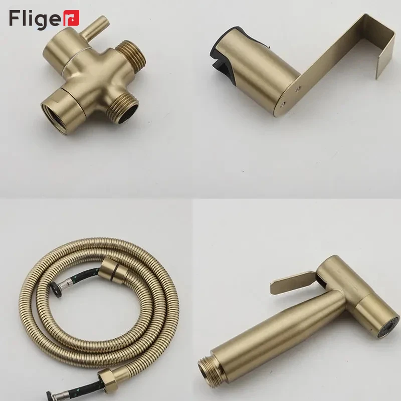 Fliger Handheld Bidet Sprayer Set Stainless Steel Toilet faucet Hygienic Shower Head Single Cold Water Tap Gold Black G1/2