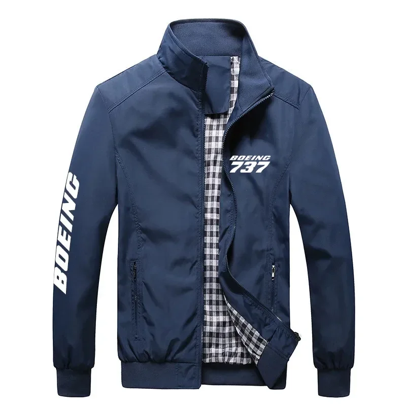 

Standing Collar Plaid Plane Pilots Print Spring Autumn Men's Jacket Coats Boeing 737 Man Coats Jackets Baseball Jacket