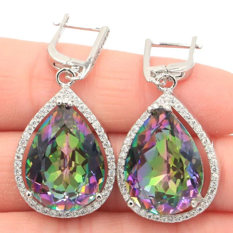 

Buy 5 Get 1 Free 35x18mm Multi Color Real Blue Sapphire Green Emerald Fire Rainbow Mystic Topaz White CZ Woman's Silver Earrings