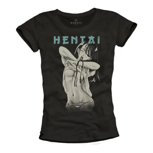 Damenshirt schwarz T-Shirt Manga Hentai Top Anime Geschenk Girl Mädchen Damen