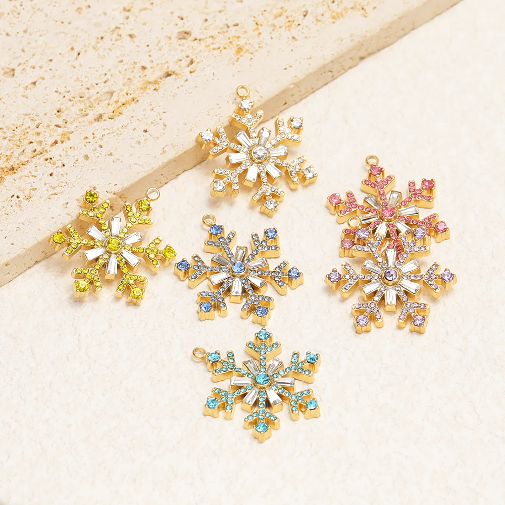 3 Stück Edelstahl-Stern-Zirkonia-Blumenanhänger, Schneeflocken-Anhänger für DIY-Schmuckherstellung, Damen-Halsketten- und Armbandherstellung – Detail 4
