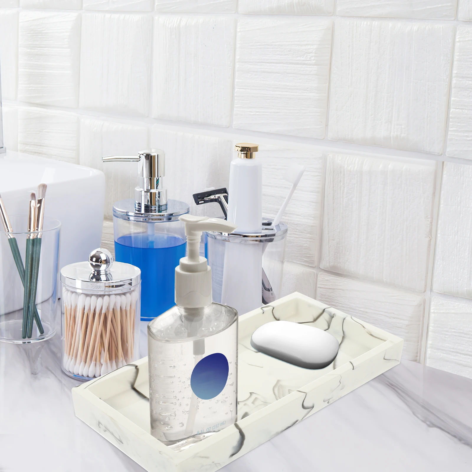 

Marble Grain Tray Bathroom Vanity Storage Plate Cosmetics Resin Material Smooth Surface Easy om Pattern Home ganizing