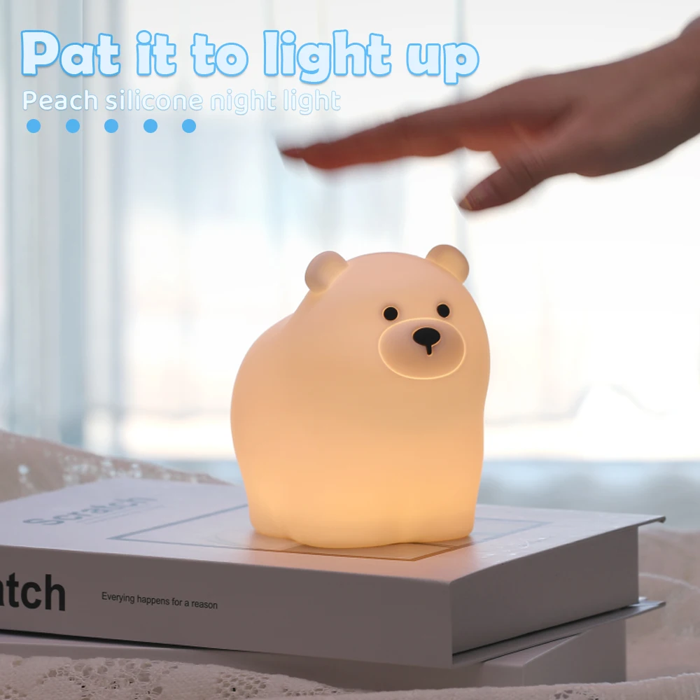 Lovely Bear Night Light 7 Colors Dimmable Nursery Nightlights Rechargeable Touch Sleeping Lamp for Baby Room Decor