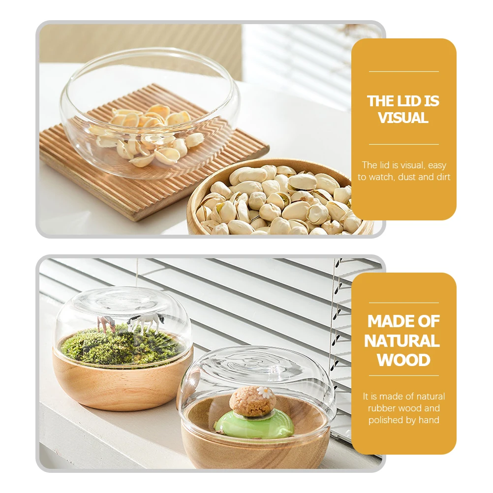 

Multi-Functional Wood Dessert Bowl Glass Lid Fruit Salad Snack Serving Bowl for Restaurant Home Delicate Wood Bowls
