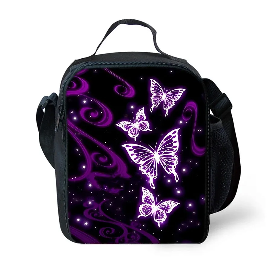 Glowing Butterfly Print Insulated Lunch Bag for Women Kids Picnic School Office Food Storage