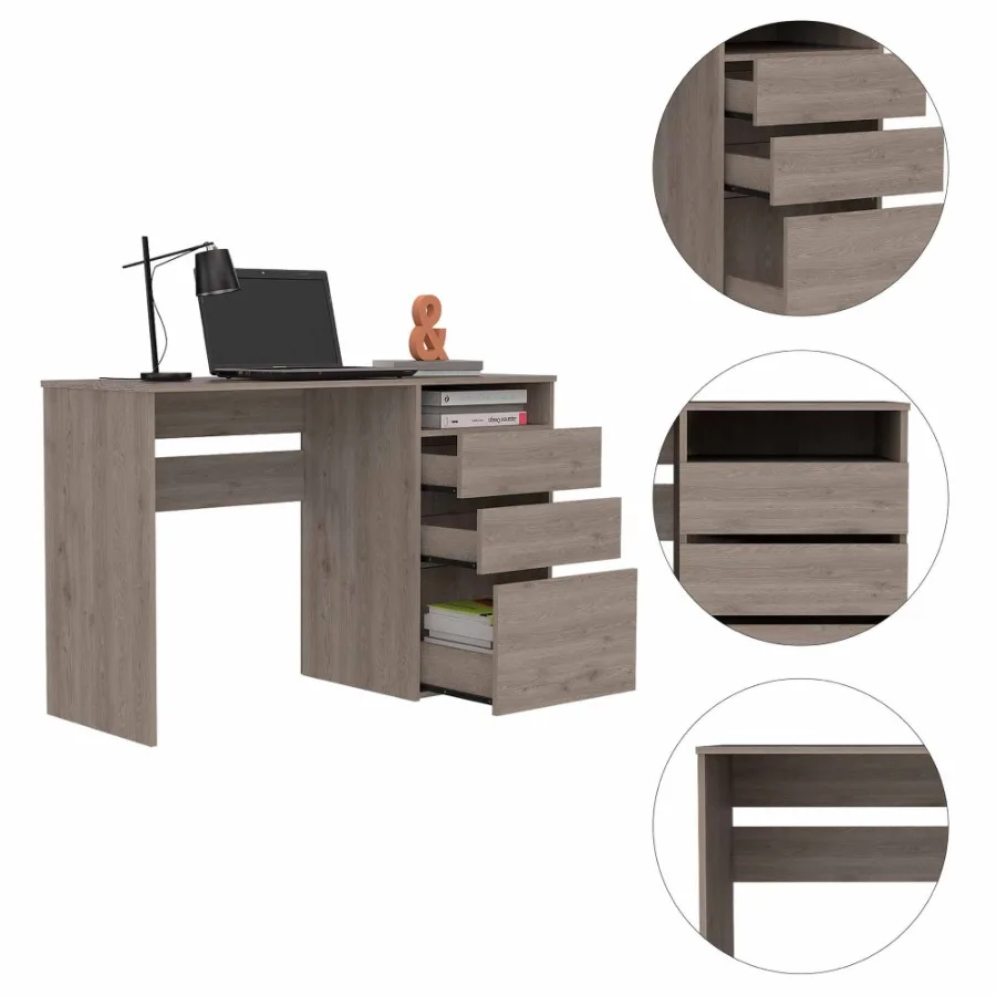 مكتب كمبيوتر Waterbury 3Drawer 1 Shelf باللون الرمادي الفاتح