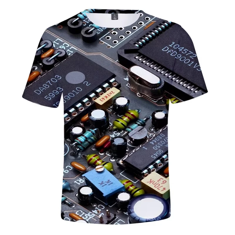 

Hot Sell Men Clothe 3d Print Electronic Chip Men Fashion Vintage Short Sleeve T-Shirts Men Casual Oversized Short Sleeve T Shirt