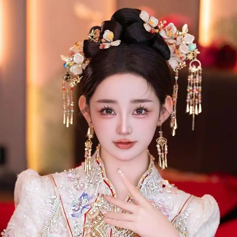 Chinese Vintage Casamento Hairpins Set, Retro Dragon Phoenix, Acessórios de Cabelo Tradicional, Xiuhe Antigo Traje, Hanfu Headdress, Retro