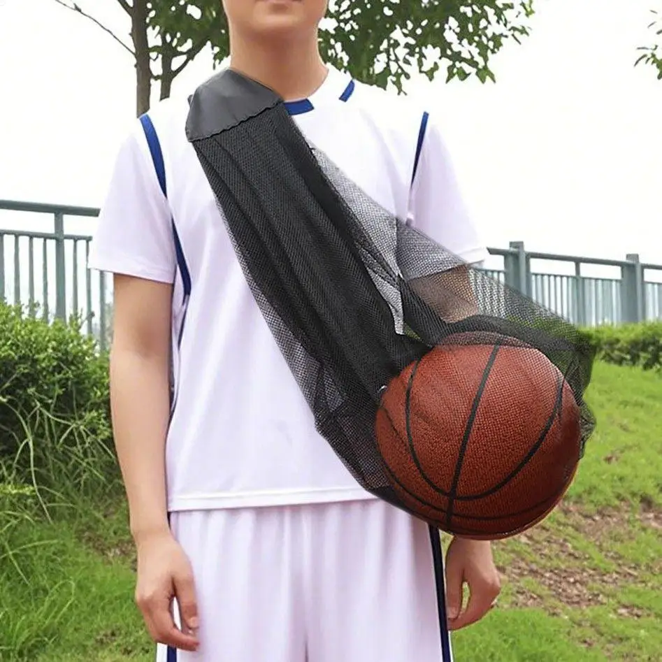 ถุงตาข่ายสําหรับลูกบาสเกตบอลกระเป๋าใส่บาสเกตบอลความจุขนาดใหญ่ไหล่กีฬาการฝึกอบรมการจัดเก็บสุทธิสําหรับวอลเลย์บอลฟุตบอล