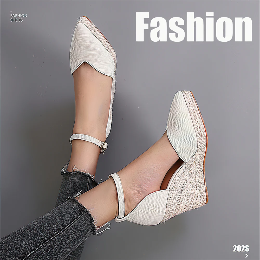 Platform Wedges Ankle Buckle Sandals Casual Heels Summer Gladiator Sapatos Mulher Sapato Feminino Pointed Toe Espadrill Shoes