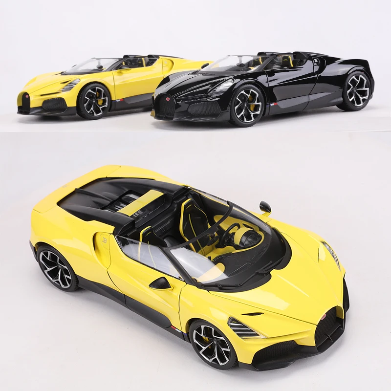 Burago 1:18 Bugatti Mistral Coche deportivo convertible Coche modelo de aleación negro/amarillo