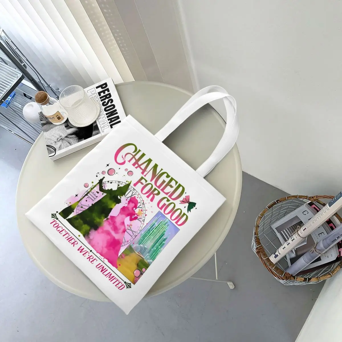 النساء الرجال لفيلم شريرة جيدة ماجيك الوردي الأخضر ريترو حمل الحقائب سعة كبيرة حقيبة البقالة لحقائب اليد للمتسوقين #4