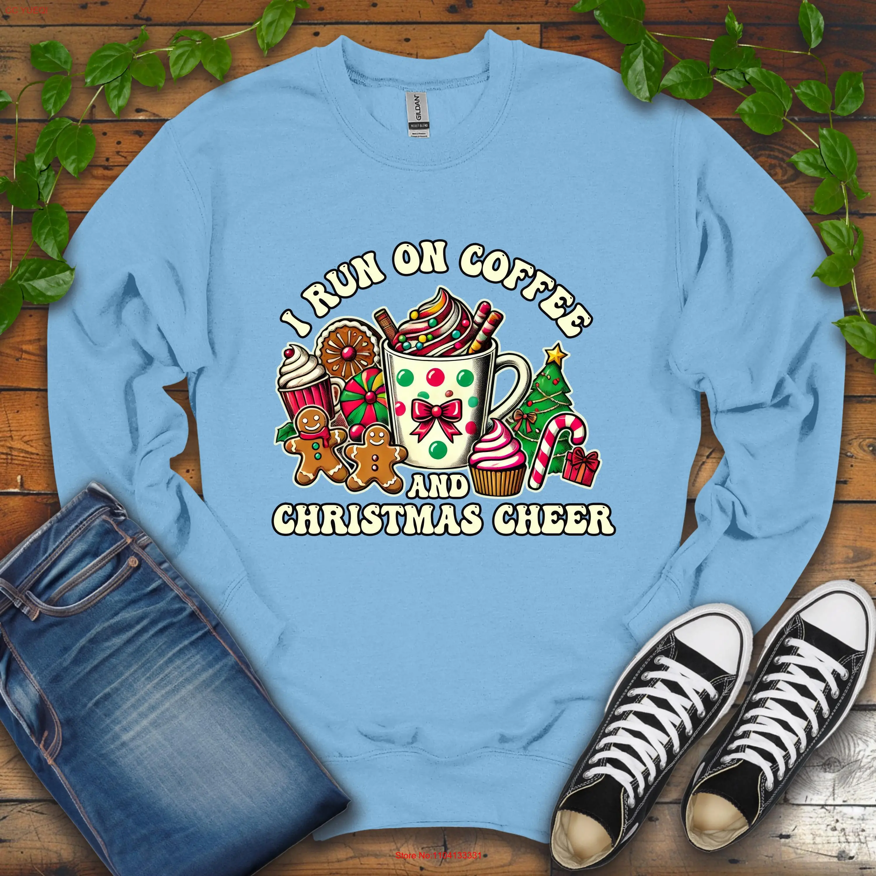 

I Run On Coffee Christmas Cheer shirt Holiday s Winter SweaT T Outfit Seasonal Xmas long or short sleeves