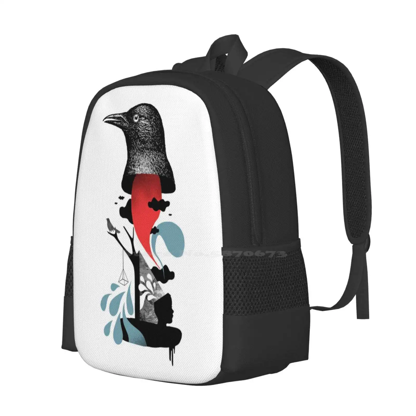 حقيبة مدرسية لغسل الدماغ ذات سعة كبيرة على ظهره للكمبيوتر المحمول غسول الدماغ سريالي مجردة الغراب اللوالب الدوامات غريبة غريبة ملتوي الغيوم #2