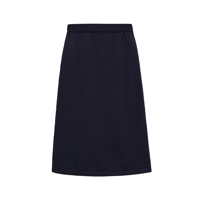 New Women Navy Blue Elastic Waist Midi Knit Skirt Autumn faldas mujer