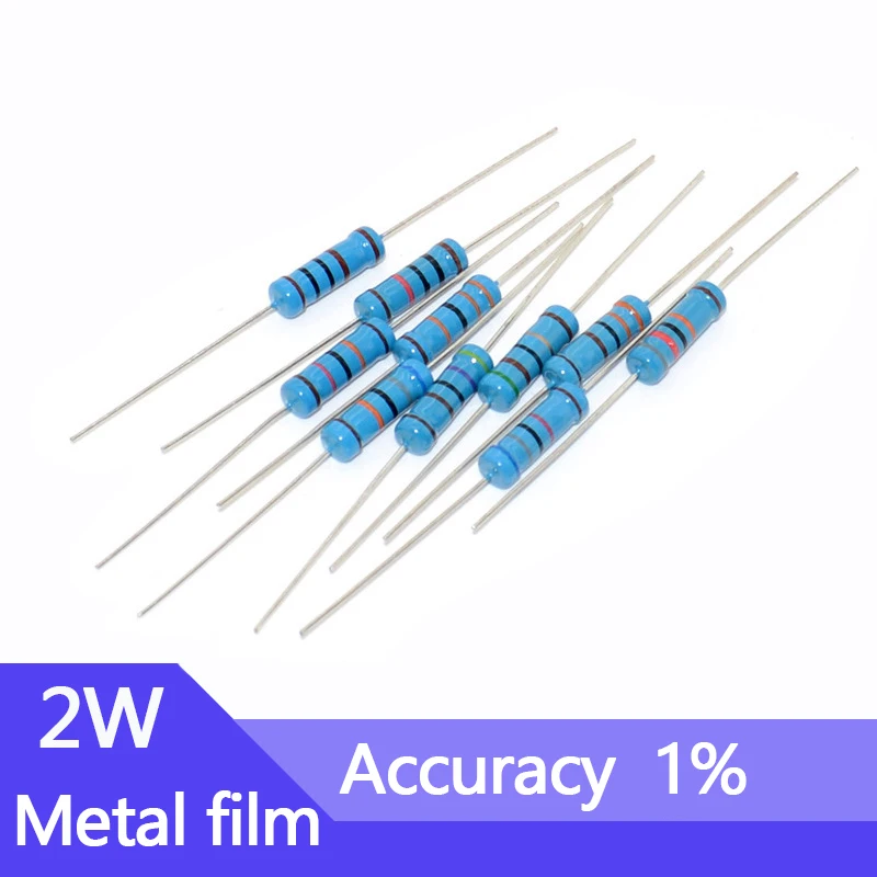 Metal o resistor do filme, resistência do anel da Cinco-cor, 2W, 4R7, 47R, 47R, 4K7, 47K, 470K, 4,7, 47, 470 ohms, precisão de R K, 1%, 0.1R-10M, 20 PCes