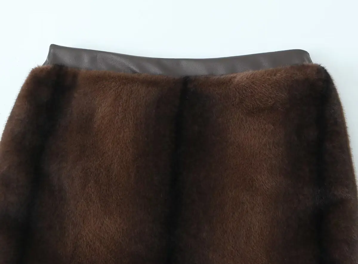 Jenny&Dave Nordic Winter Artificial Fur Splicing Skirt Woman Clothing Fashion Girls Streetwear Faldas Skirts Women