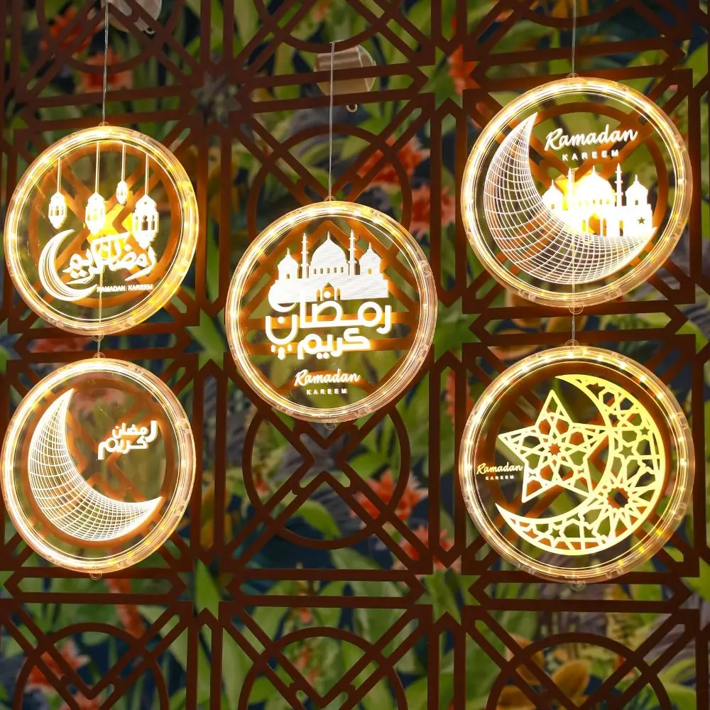 

Luminous Ramadan Hanging Lamp Warm White Suction Cup Eid Mubarak Lamp Battery Powered Night Lights Moon Star Castle Lamp