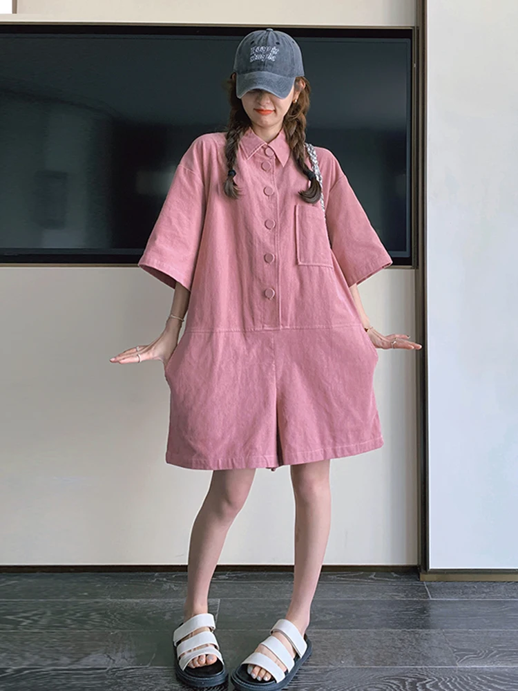 

Женский комплект: розовые свободные широкие брюки-комбинезон с высокой талией и пуговицами, летняя коллекция 2025, новинка для повседневной носки