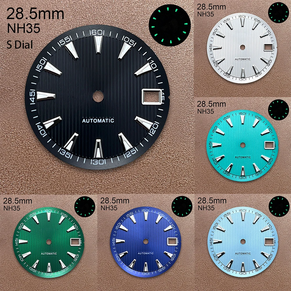 

28.5mm S Logo Dial Suitable For NH35/NH36/4R Movement Green Luminous Vertical Grain Quality Dial Watch Modification Accessories