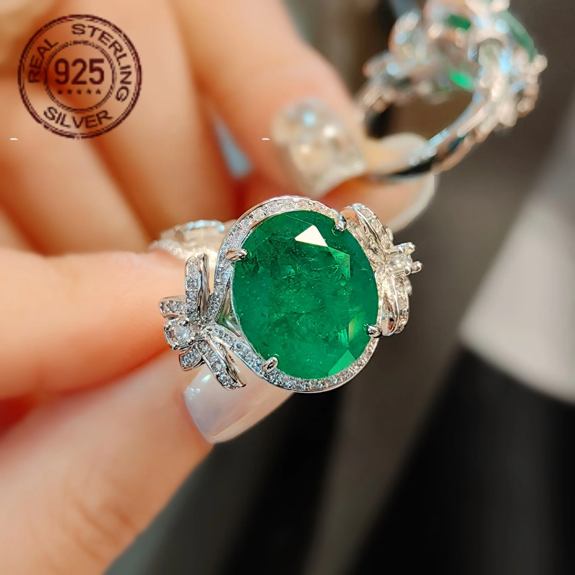 

Роскошные кольца из стерлингового серебра 925 пробы для женщин, ретро бант, круглая огранка, турмалин, обручальное кольцо, женское ювелирное изделие для банкета и вечеринки