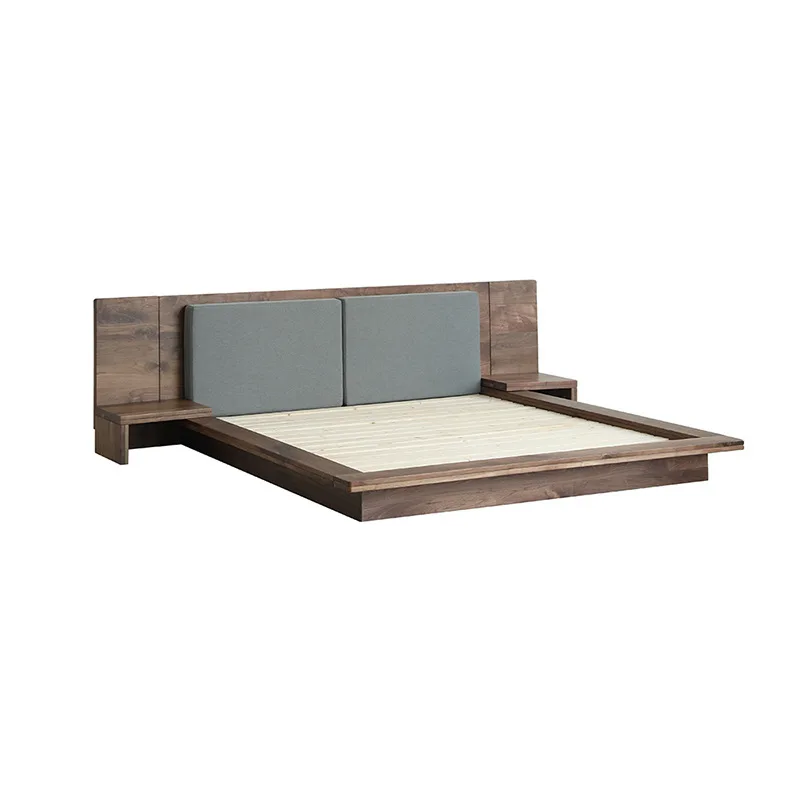 Nordic solid wood bed 1.8 meters double comfortable soft backrest modern simple low  floor bed tatami bed