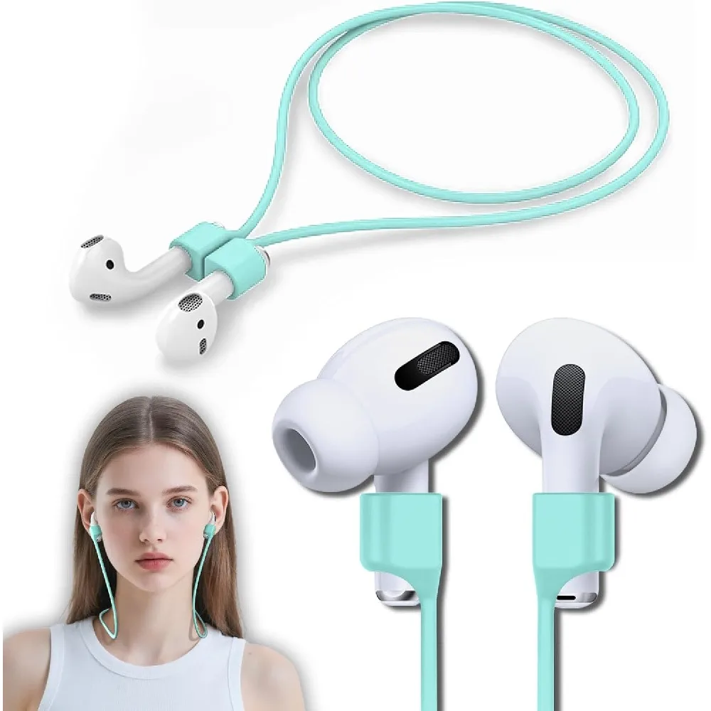 1 Pack Mint Green Silicone Anti-Lost Earbud Strap, Soft Flexible Wireless Earphone Lanyard Compatible with AirPods 1/2/3/Pro, Sweatproof Anti-Drop Neck Rope for Running Sports Workout Daily Commute